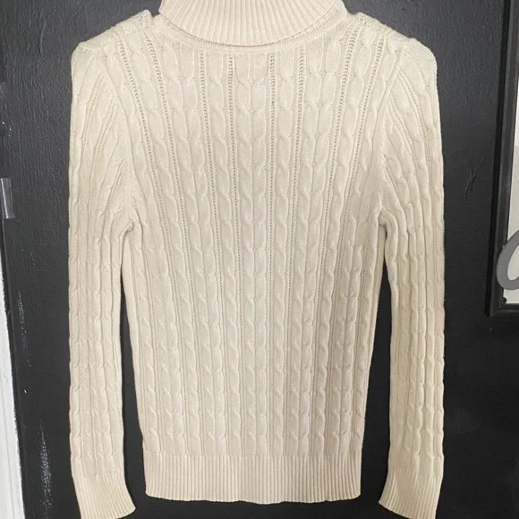 St. John's Bay Ivory Cable Knit Turtleneck Sweater - Picture 2 of 2
